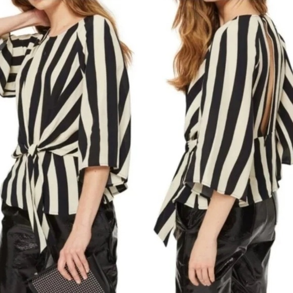 Topshop Tops - Topshop Black and White Striped Blouse